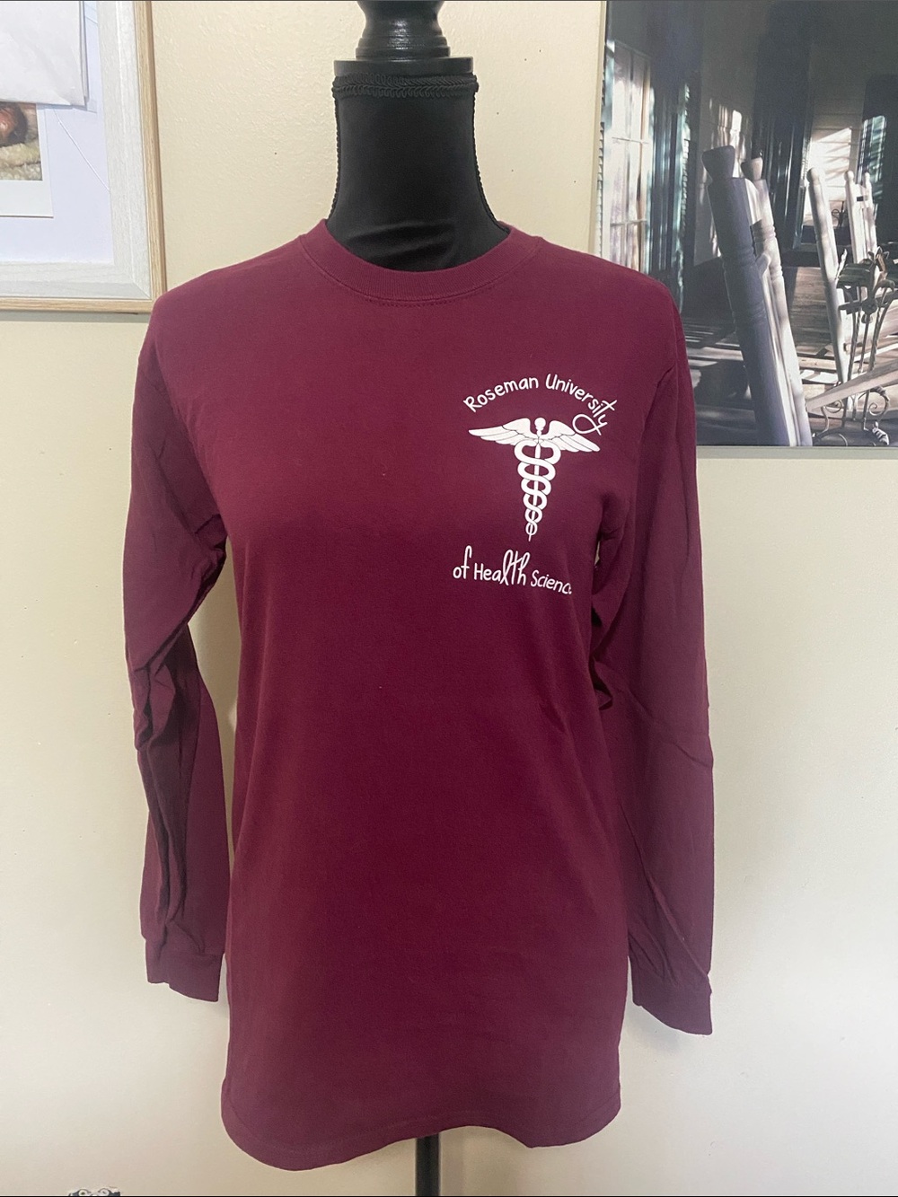 Gildan Maroon LS Tee Rosemont University Health Science Logo LGBTQA Sz Small